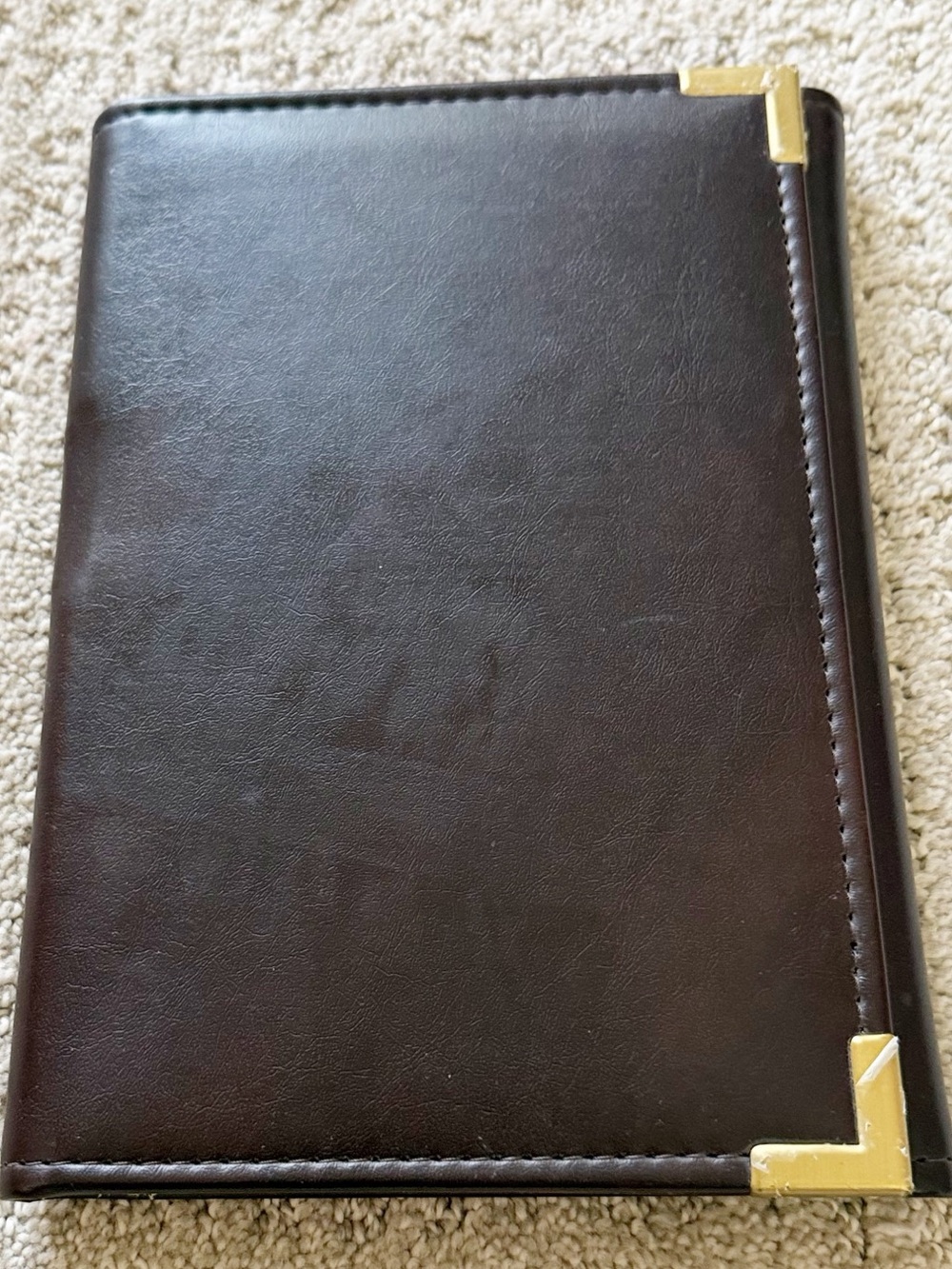 Small Brown Leather Portfolio Padfolio Organizer Taiwan Card Paper Gold Corners